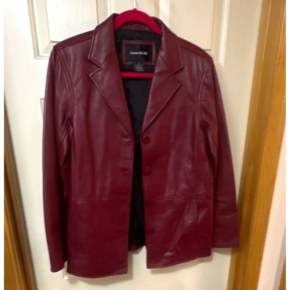 Dunne & Cole Women’s M Burgundy Lambskin Leather Blazer Jacket Button Lined